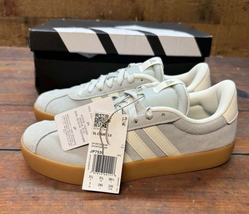 Adidas VL Court 3.0 Size 7 Gray White Gum Sneakers JP7539 New With Tags
